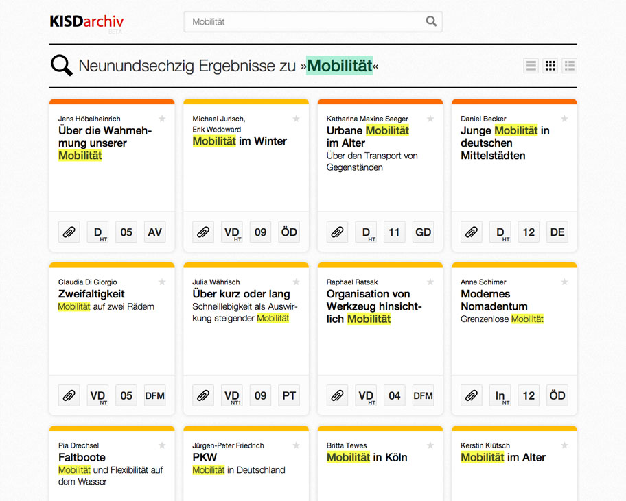 KISDarchiv, search results page.